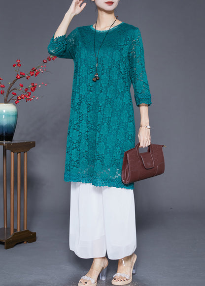 Green Slim Fit Hollow Out Lace Dresses Bracelet Sleeve