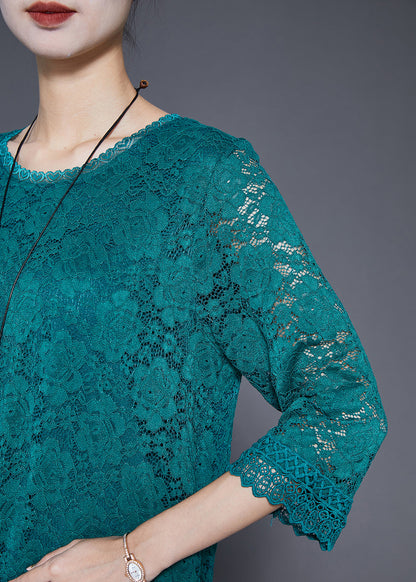 Green Slim Fit Hollow Out Lace Dresses Bracelet Sleeve