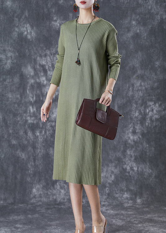Green Slim Fit Knit Long Dress Fall