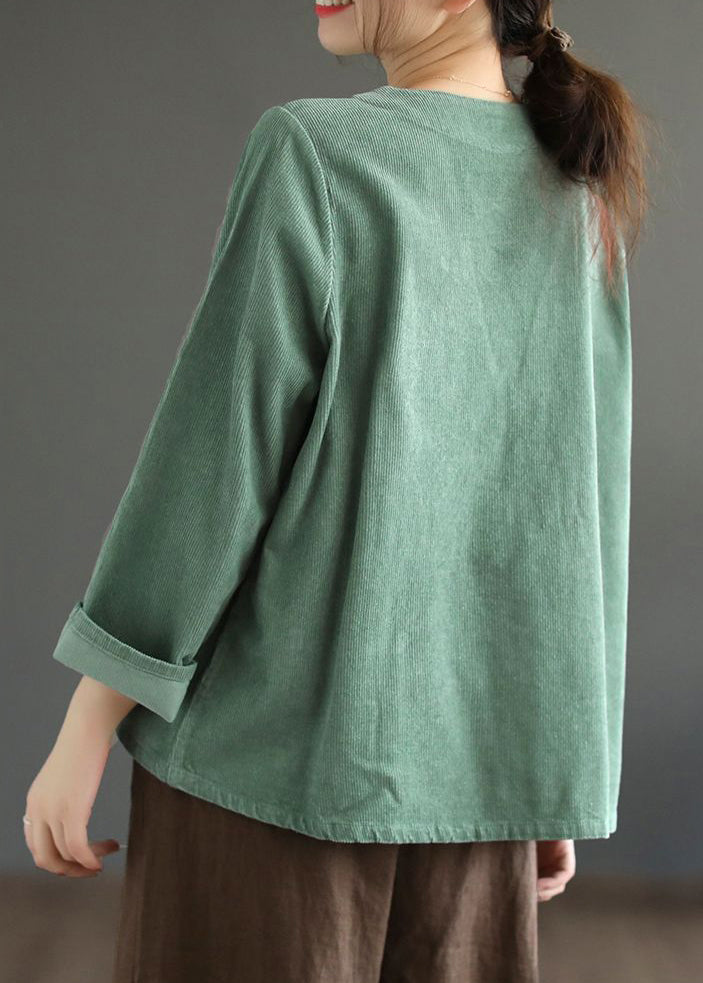 Green Tasseled Pockets Patchwork Corduroy Coat Fall