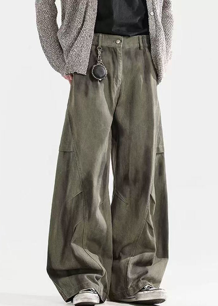 Green Tie Dye Wrinkled Elastic Waist Cotton Pants Spring