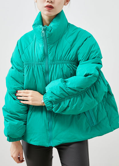 Green Zip Up Wrinkled Duck Down Puffers Jackets Winter