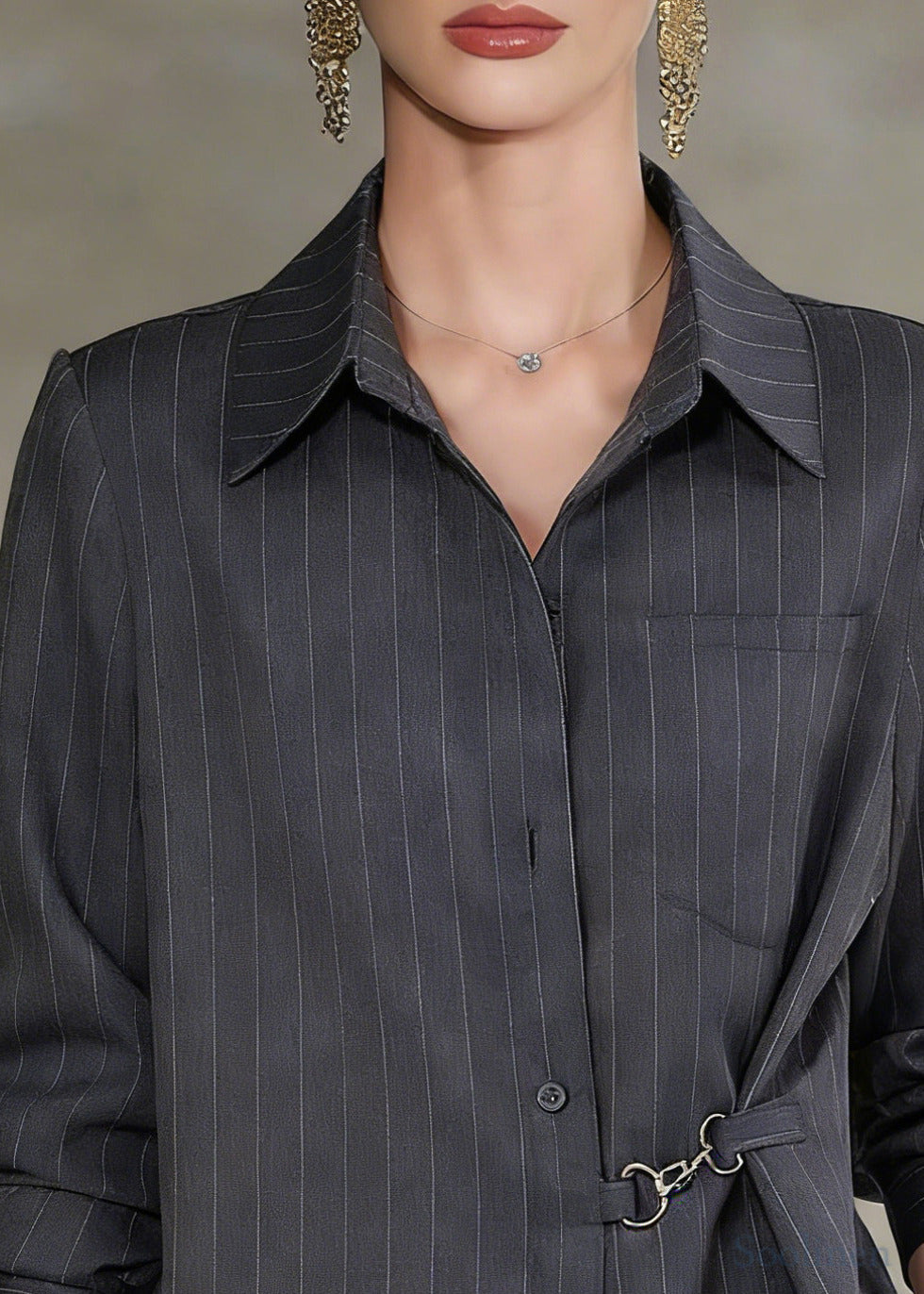 Bohemian Grey Asymmetrical Striped Cotton Shirt Top Spring
