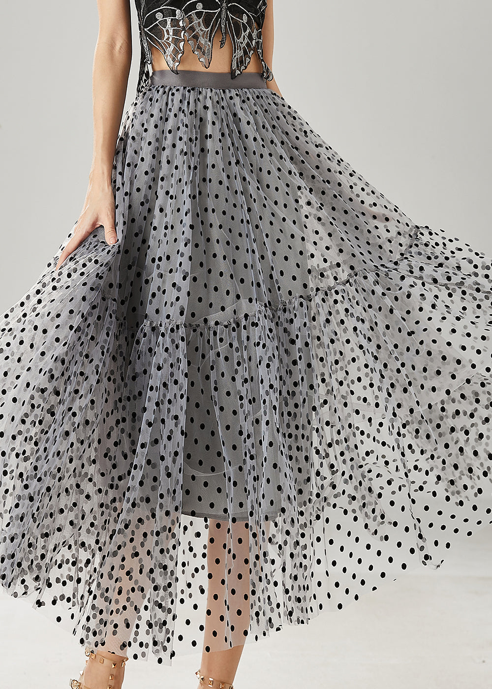 Grey Dot Patchwork Tulle Skirts Summer
