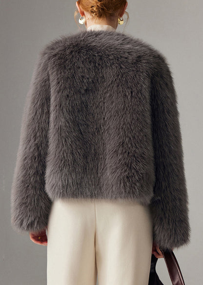 Grey Fox Collar Thick Leather and Fur Coats Winter