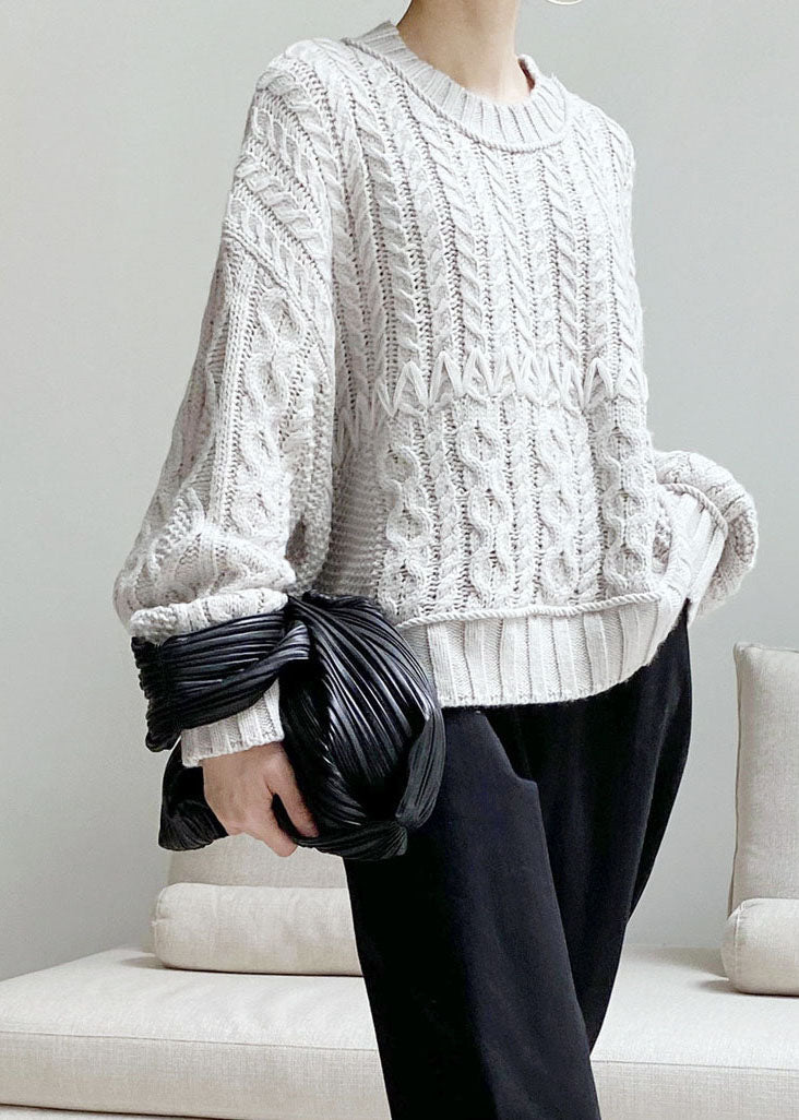 Grey Hollow Out Woolen Knit Sweaters Spring