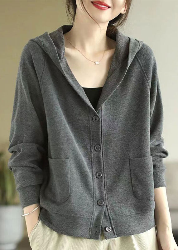 Grey Hooded Cotton Coats Spring