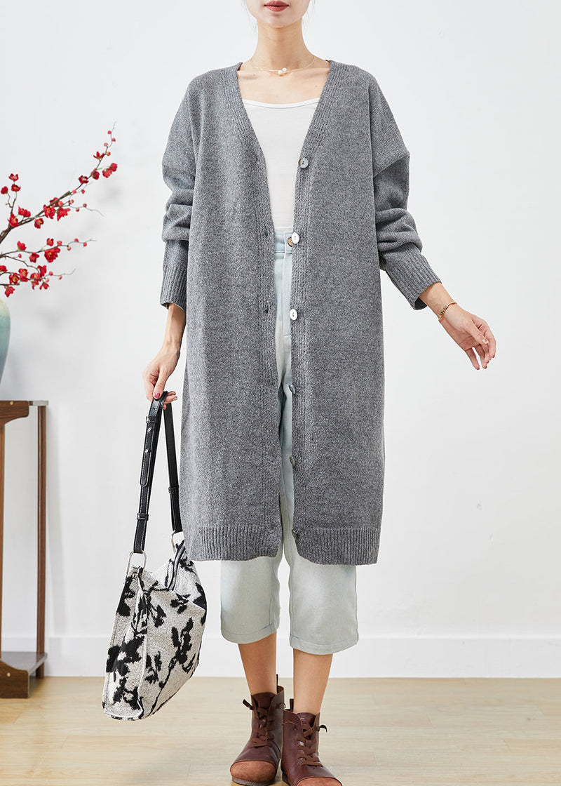 Grey Oversized Cozy Knit Cardigan Spring