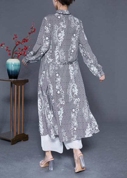 Grey Oversized Print Side Open Chiffon Shirt Dress Summer