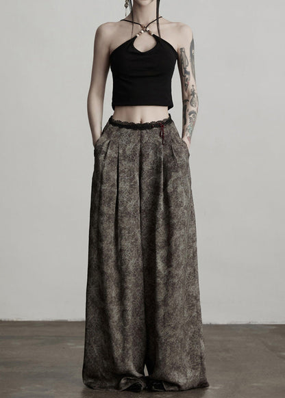 Grey Tie Dye Patchwork Lace Straight Pants Spring
