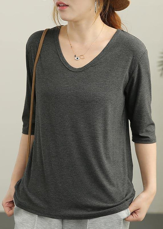 Grey V Neck Cotton Top Summer