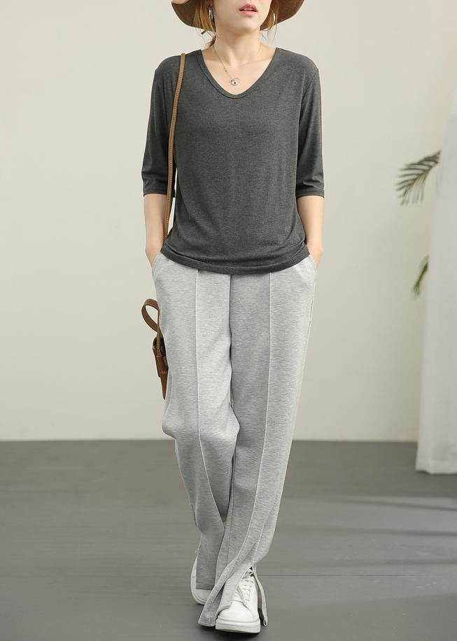 Grey V Neck Cotton Top Summer
