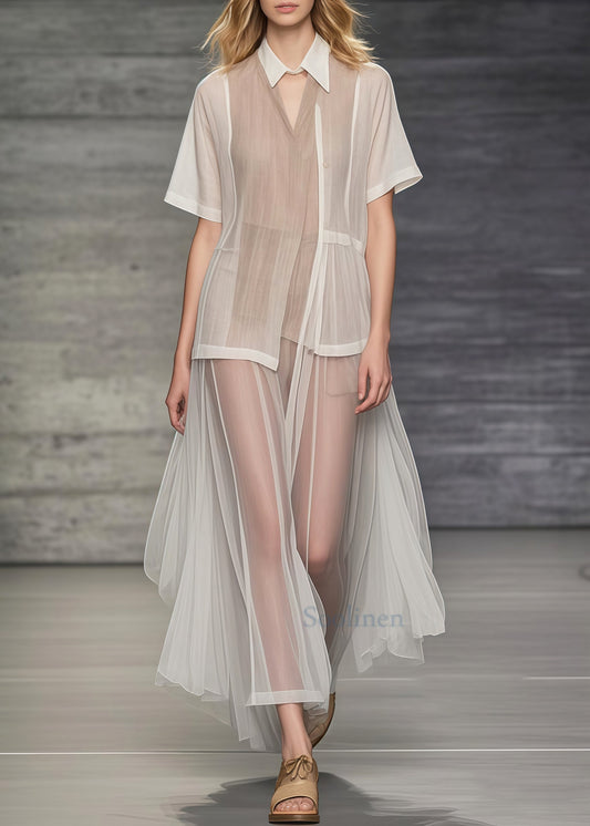 Khaki Asymmetrical Patchwork Tulle Robe Dresses Summer