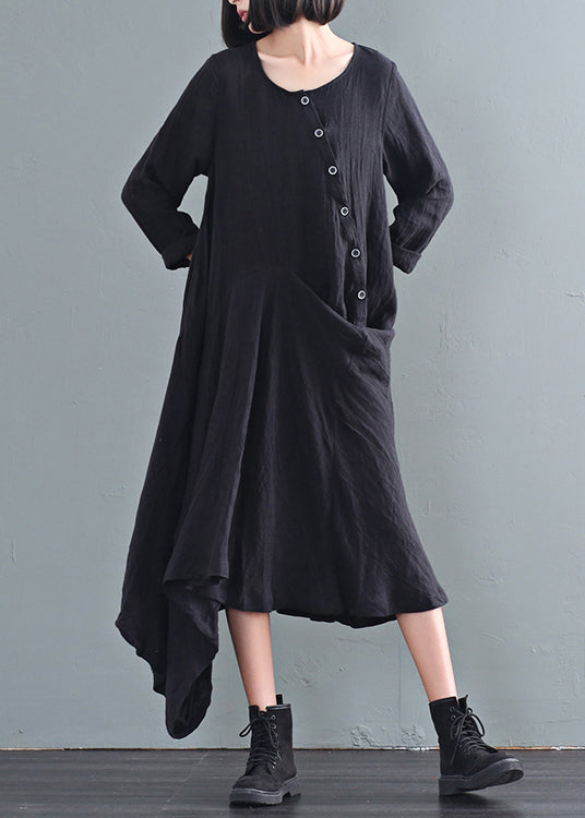 Khaki Asymmetrical Tie Dye Linen Ankle Dress Fall