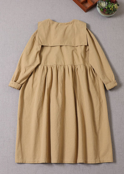 Khaki Cinched Patchwork Cotton Dress Spring