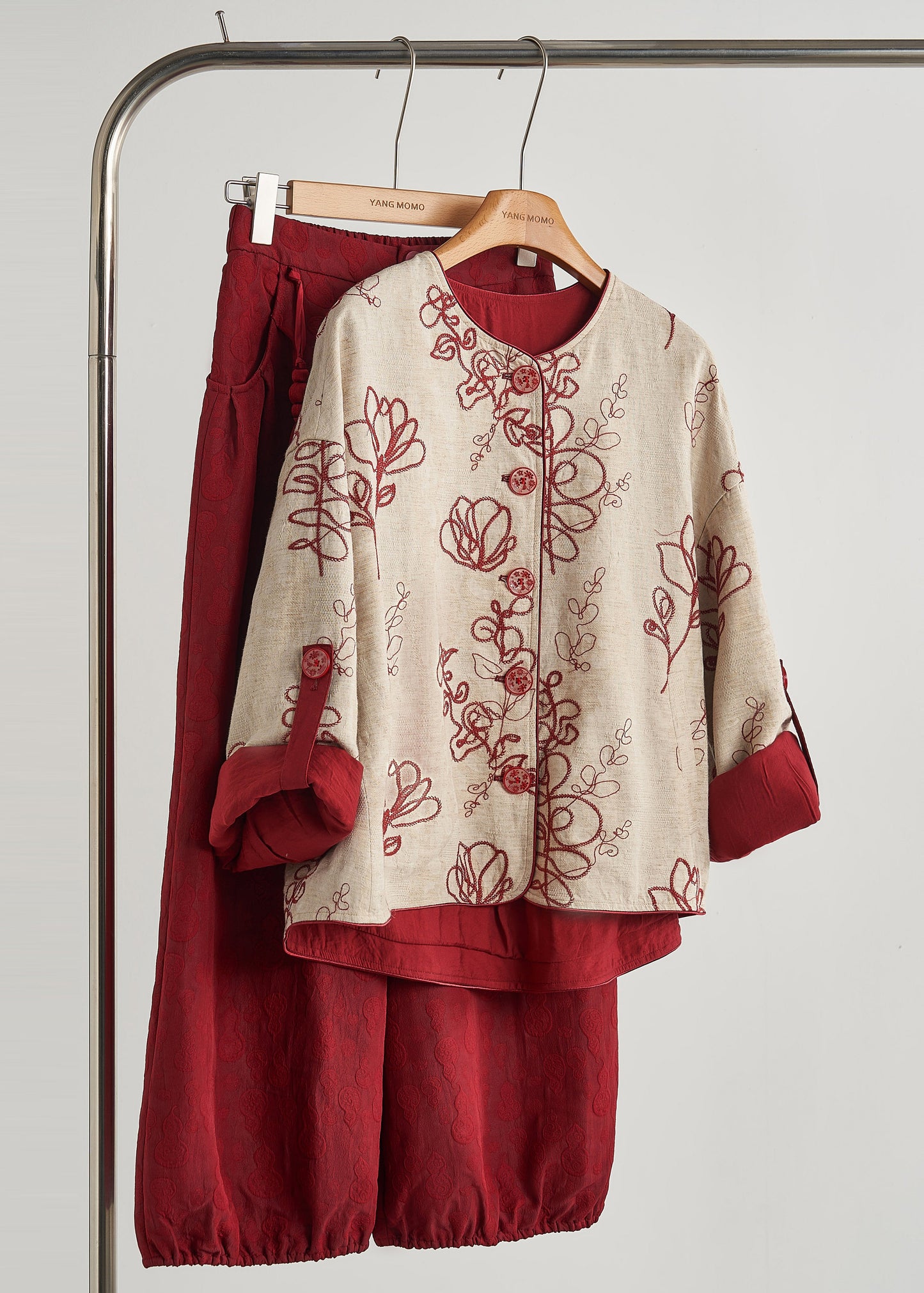Khaki Embroidered Cotton Coat Spring