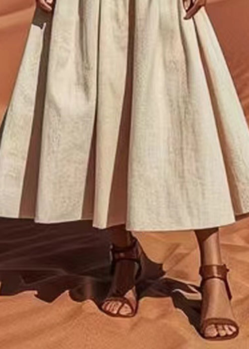 Khaki High Waist Patchwork Linen Skirts Summer