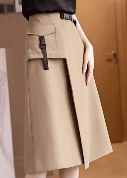 Khaki High Waist Asymmetrical Design Slim Fit Fall Skirt