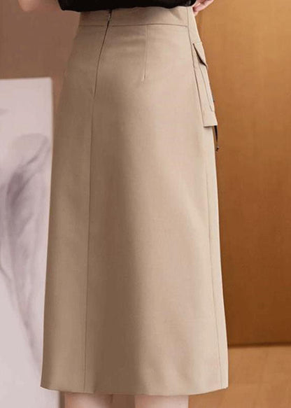 Khaki High Waist Asymmetrical Design Slim Fit Fall Skirt