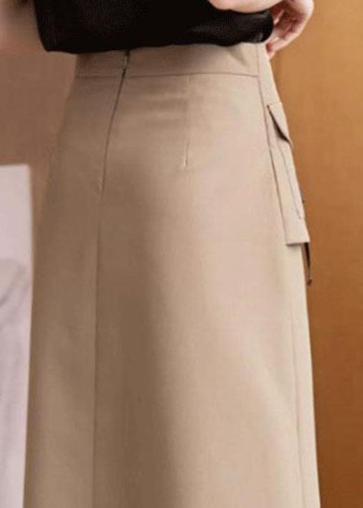 Khaki High Waist Asymmetrical Design Slim Fit Fall Skirt