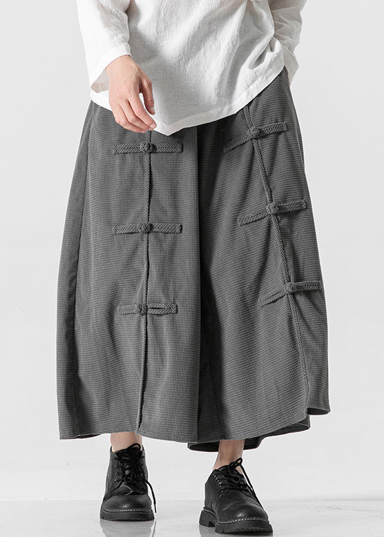 Khaki Lace Up Elastic Waist Cotton Wide Leg Pants Summer