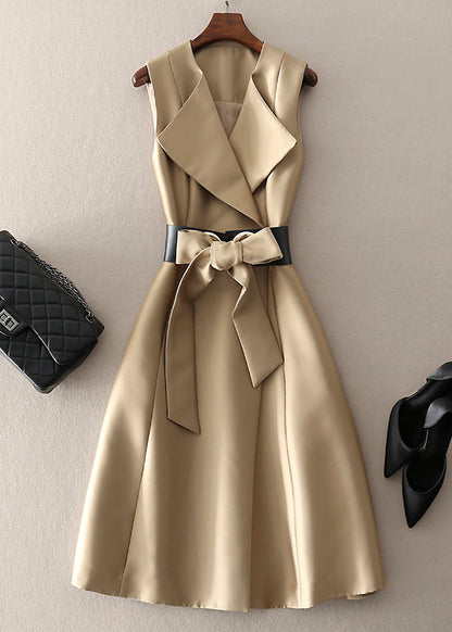Khaki Peter Pan Collar Bow Dress Sleeveless