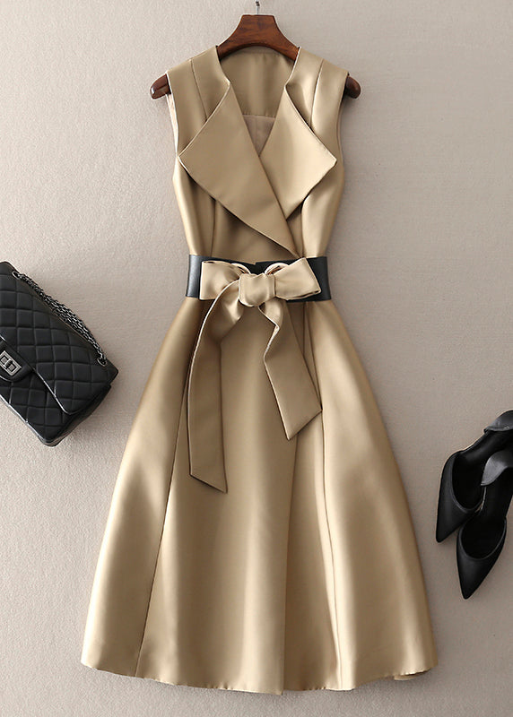 Khaki Peter Pan Collar Bow Dress Sleeveless