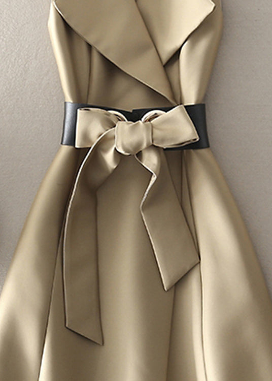 Khaki Peter Pan Collar Bow Dress Sleeveless