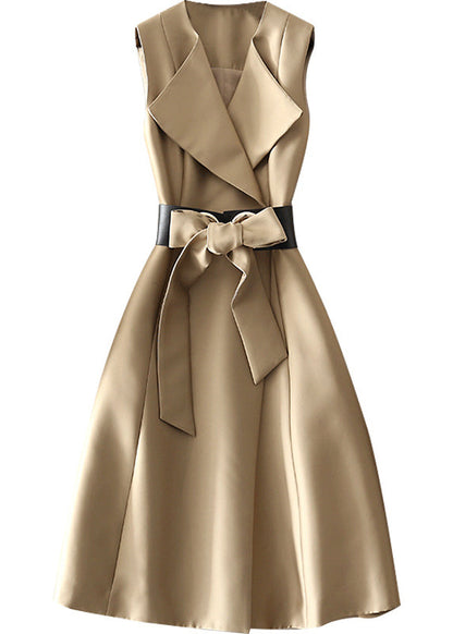 Khaki Peter Pan Collar Bow Dress Sleeveless