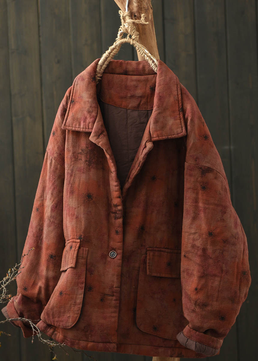 Khaki Peter Pan Collar Print Fine Cotton Filled Jacket Spring