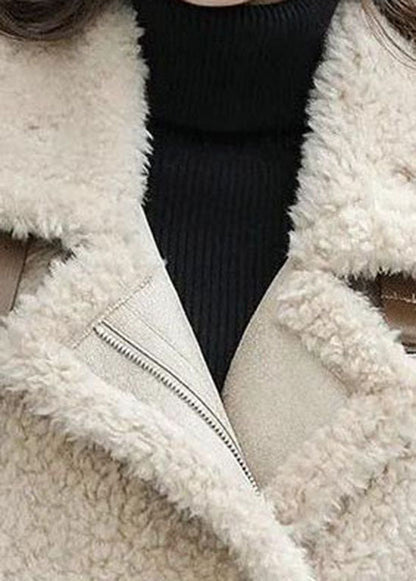 Khaki Zip Up Pockets Faux Fur Winter Vest
