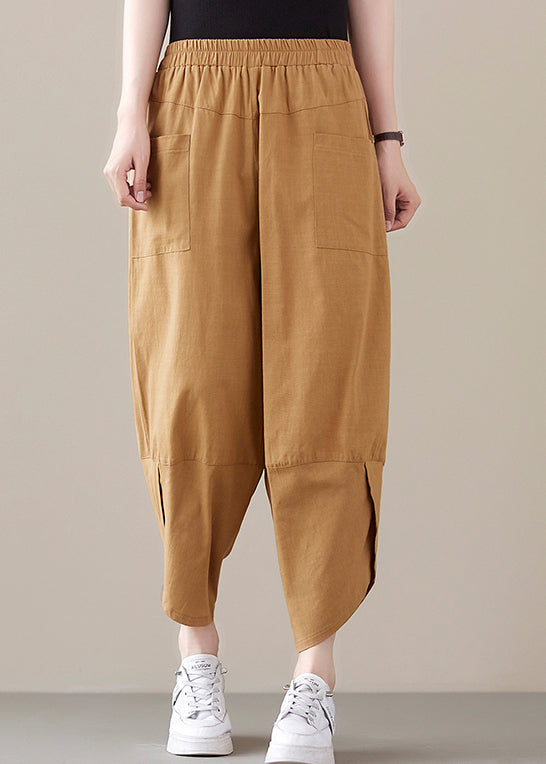 Khaki Pocket Patchwork Cotton Pants Spring