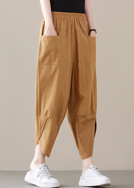 Khaki Pocket Patchwork Cotton Pants Spring