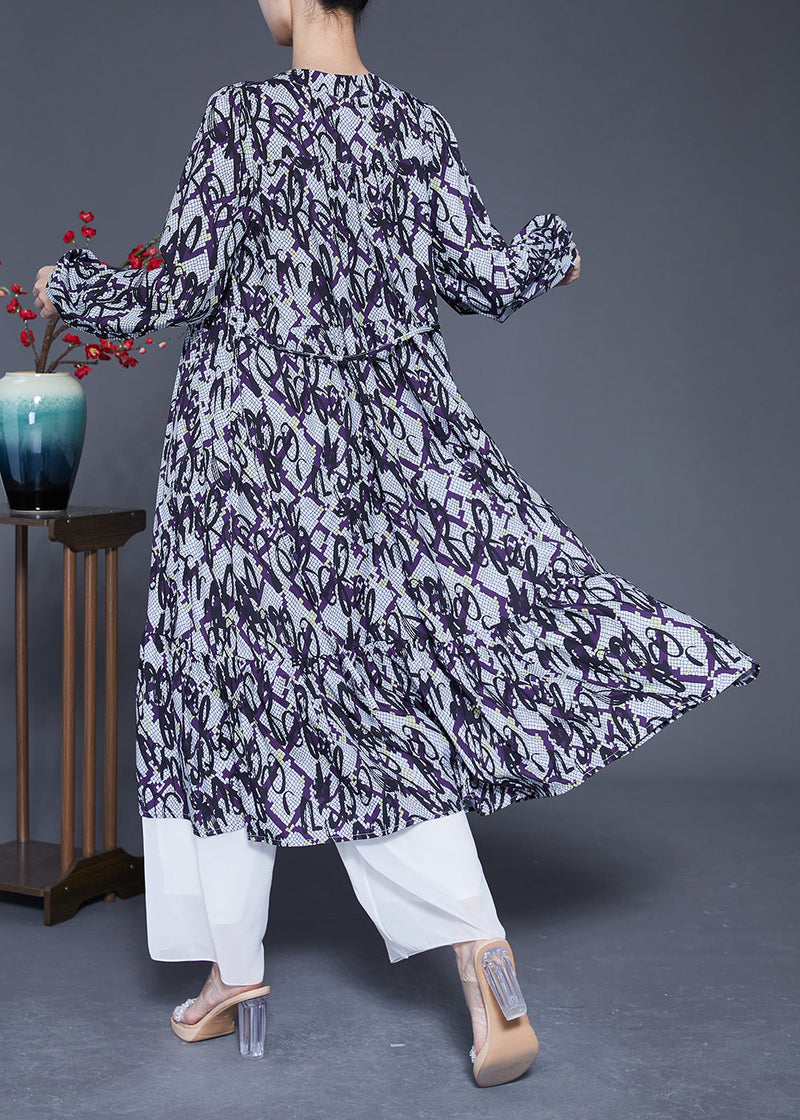 Lace Up Patchwork Print Silk a Line Dress Spring