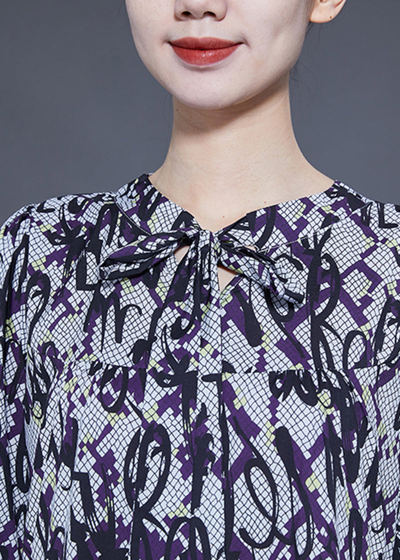 Lace Up Patchwork Print Silk a Line Dress Spring
