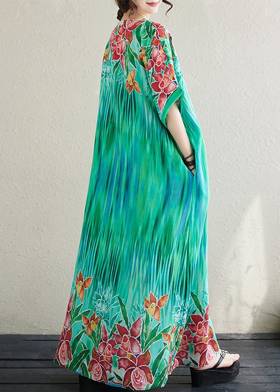Lake Green Oversized Print Cotton Vacation Dress Summer
