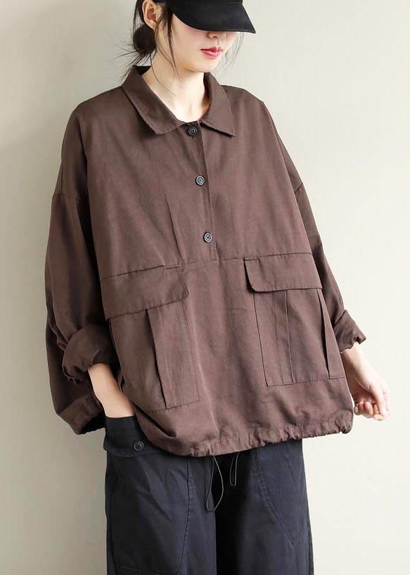 Bohemian Lapel Patchwork Spring Shirts Pattern Chocolate Shirt