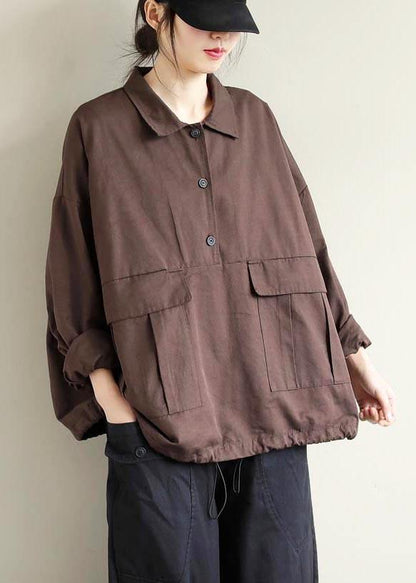 Bohemian Lapel Patchwork Spring Shirts Pattern Chocolate Shirt