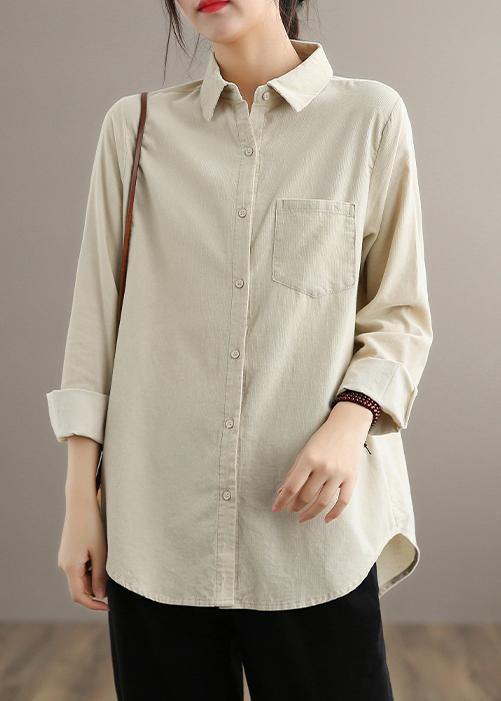 Bohemian Lapel Pockets Spring Tops Women Blouses Inspiration Nude Blouses