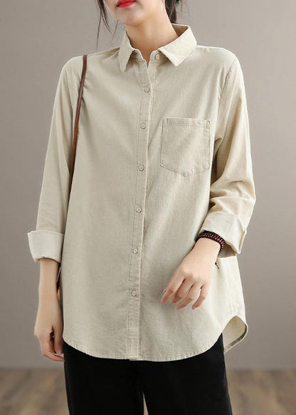 Bohemian Lapel Pockets Spring Tops Women Blouses Inspiration Nude Blouses