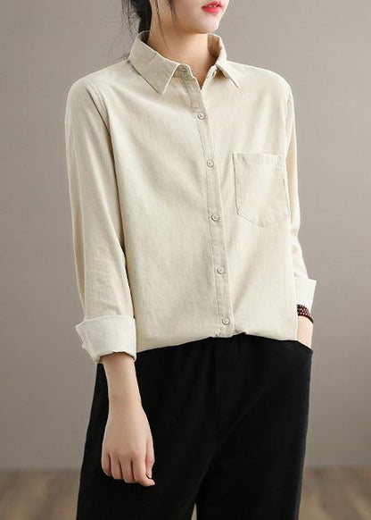 Bohemian Lapel Pockets Spring Tops Women Blouses Inspiration Nude Blouses