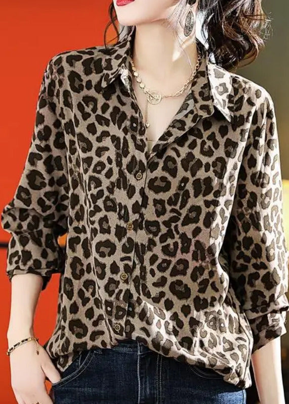 Leopard Print Chiffon Shirts Fall