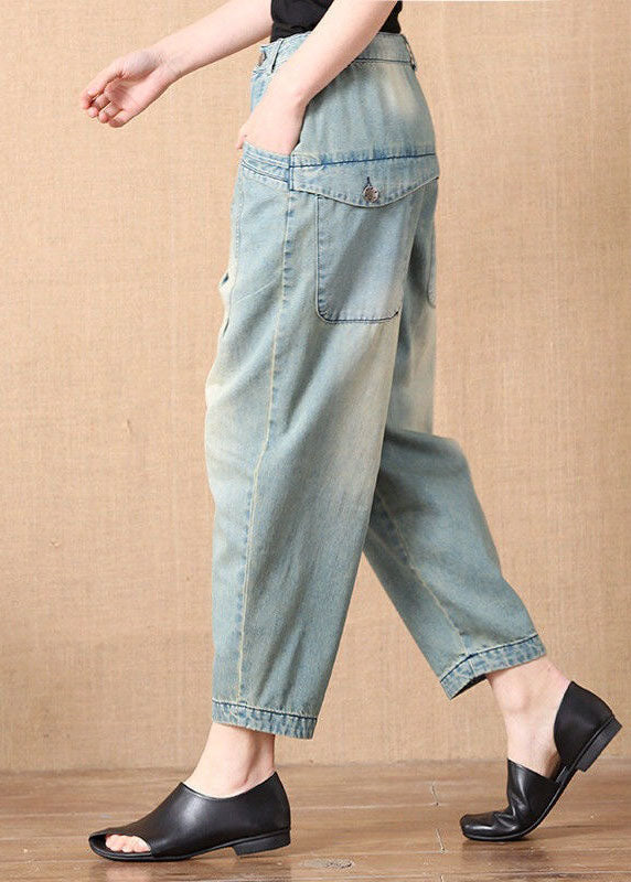Light Blue Button Pockets Harem Fall Denim Pants