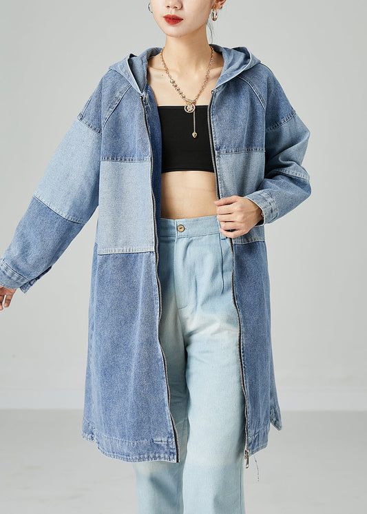 Light Blue Oversized Patchwork Cotton Denim Coat Spring