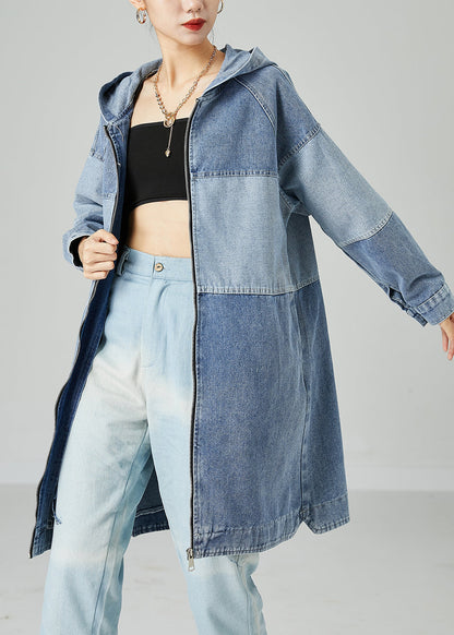 Light Blue Oversized Patchwork Cotton Denim Coat Spring