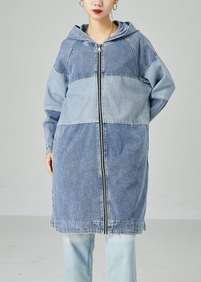 Light Blue Oversized Patchwork Cotton Denim Coat Spring