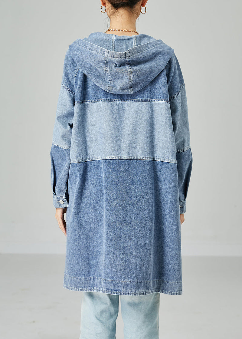 Light Blue Oversized Patchwork Cotton Denim Coat Spring