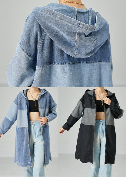 Light Blue Oversized Patchwork Cotton Denim Coat Spring