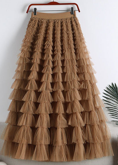 Light Green Elastic Waist Layered Tulle a Line Skirt Summer