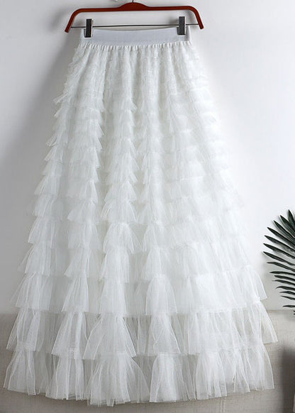 Light Green Elastic Waist Layered Tulle a Line Skirt Summer